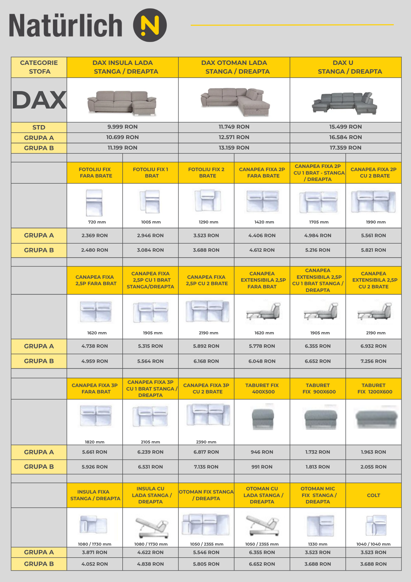 Listă prețuri produse personalizate